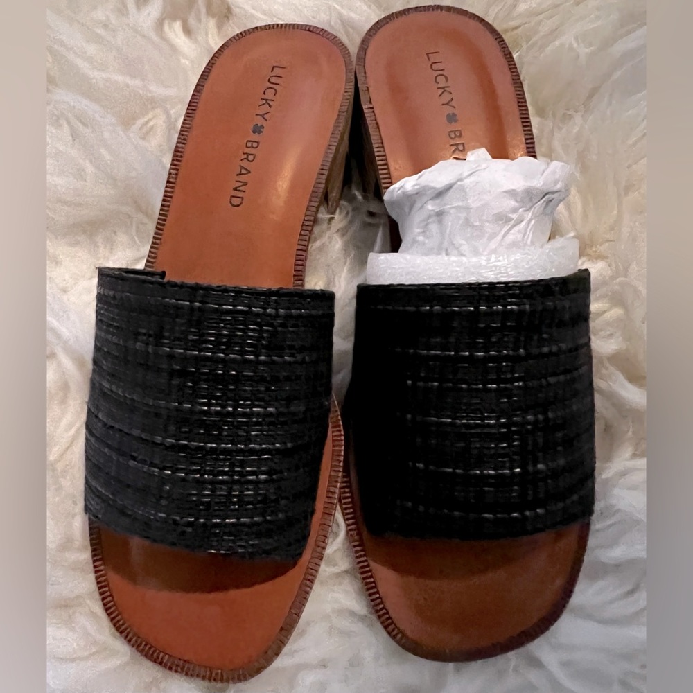 Lucky Brand Women's Frijana Slide Sandal Natural Pala Woven Fabric Size 7